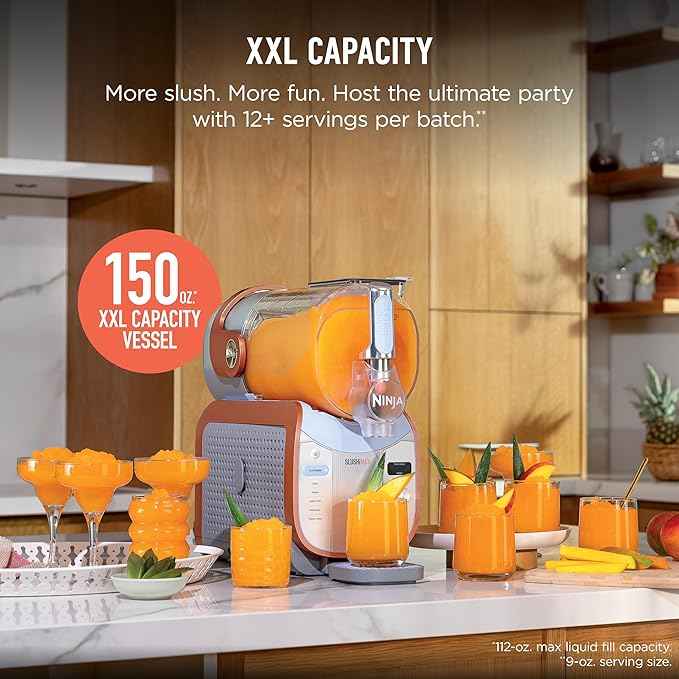 Ninja SLUSHi Max XXL Smart Frozen Drink Maker | Top Performance & Smart Technology, Party-Size 150oz Capacity, No Ice Needed, 6 Programs, Ideal Temp & Texture up to 12 hours | Peach FS605
