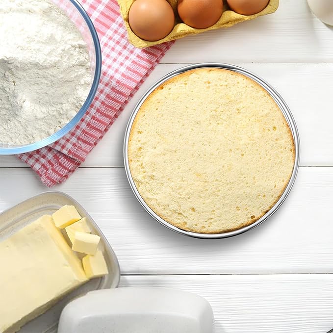E-far 7 Inch Cake Pan Set of 2, Stainless Steel Round Baking Pans Tins Mold - Non-Toxic & Leak-Proof for Birthday Wedding Layer Tiered Cake, Easy Clean & Dishwasher Safe