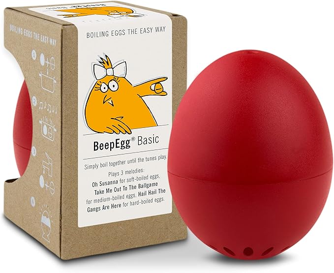 BeepEgg Basic Red – Egg Timer for Boiling Eggs – Musical Egg Cooker for Soft, Medium, Hard Boiled Eggs – Food Safe – Singing Floating Egg Timer – Egg Cooker for 3 Levels of Doneness - Brainstream