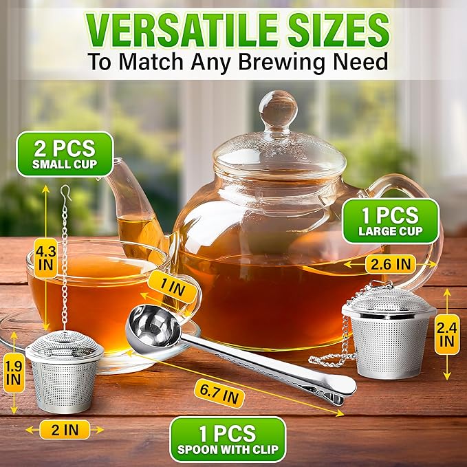Set of 1 Large Tea Infuser, 2 Small Infuzers & Scoop With Bag Clip - Stainless Steel Infuser for Loose Leaf Tea Steeper Tea Strainers for Loose Tea Diffusers for Loose Tea - Loose Leaf Tea Infuser