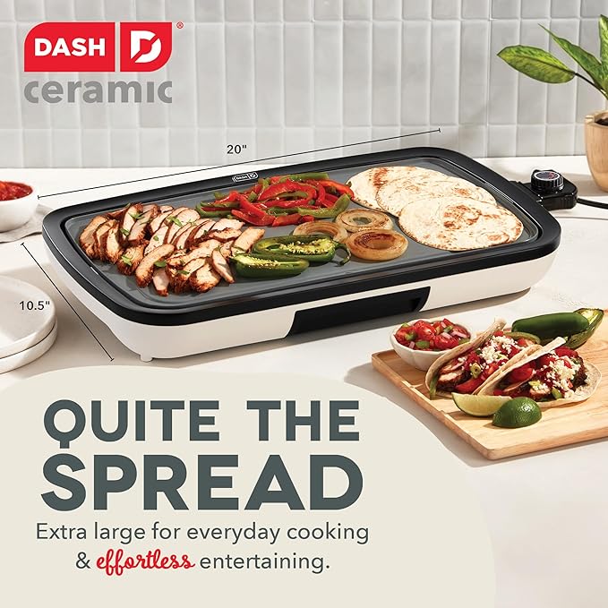 Dash Everyday Ceramic Electric Griddle - Includes Adjustable Temperature, Large Cooking Surface, and Removable Drip Tray For Pancakes, Burgers, and Breakfast - Cream