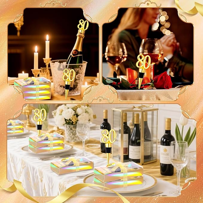 30Pcs 80th Birthday Party Favors Wine Stopper Wine Bottles Stoppers Favor Wedding Guest Gifts Party Favors Wine Stopper Individual Gift Box for Anniversary Decorations Souvenirs (80th)