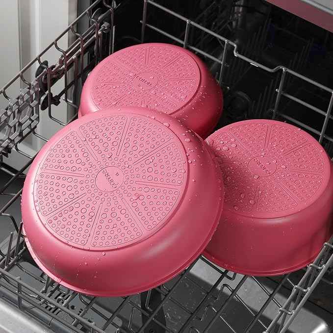 CAROTE 18Pcs Ceramic Cookware Set with Detachable Handle, Pots and Pans Set Non Stick, Non Toxic Kitchen Cooking Sets with Stand-Up Lid, PFAS and PFOA Free, Oven Safe, Induction Ready, Pink