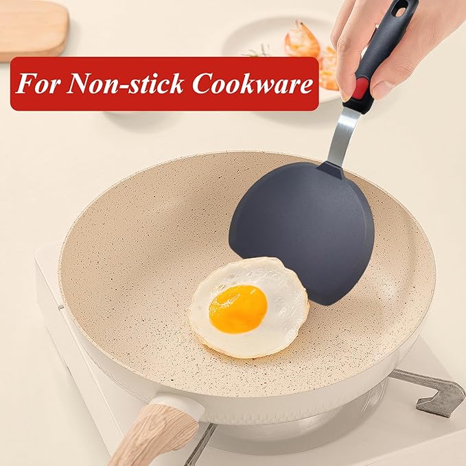 Silicone Spatula Turner, Wide Pancake Spatulas for Nonstick Cookware Pan, Heat Resistant 600°F, Thin Flexible Cooking Spatula for Kitchen Use, Flipper for Omelette Egg Fish, Dishwasher Safe, Black