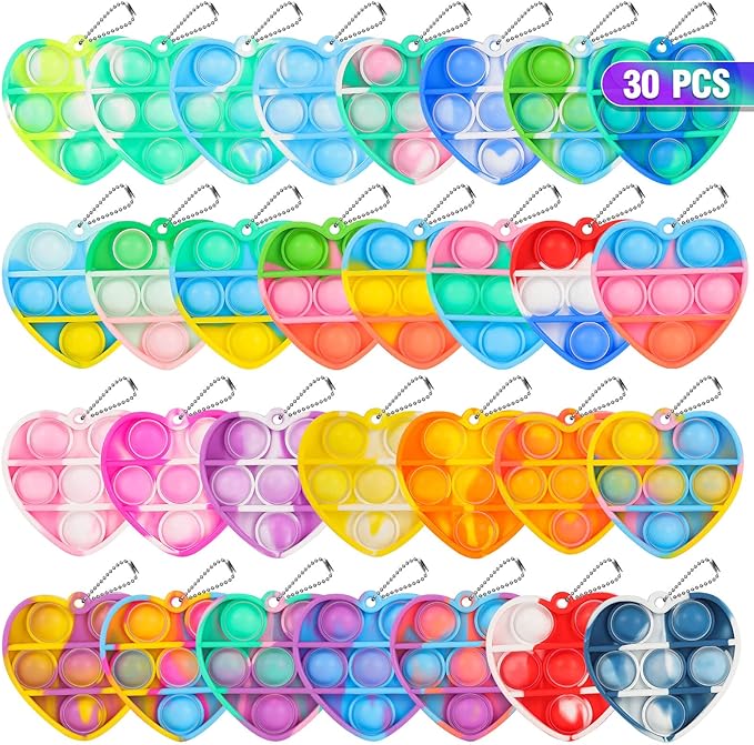 Pop Fidget Toys Bulk Its Valentines Day Gifts for Kids Classroom 30 Pack Valentine Party Favors for Kids Mini Pop Heart Keychain It Fidget Toy Fidgets for Classroom Prizes Birthday Goodie Bag Stuffers