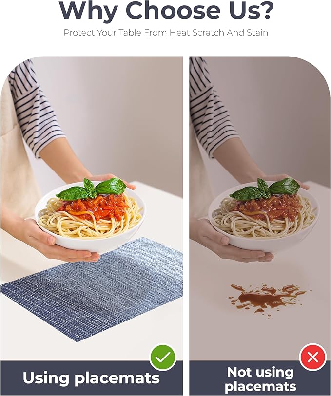 Leetaltree Gradient Blue Woven Placemats Set of 8 - Heat Resistant Non-Slip Place mats for Dining Table, Washable Durable PVC Vinyl Woven Table Mats(Gradient Blue, 8)