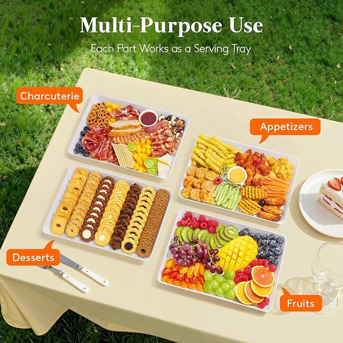 Lifewit Serving Tray for Party Supplies, Reusable Serving Platter for Catering, Snack, Fruit, Charcuterie, Appetizer, Plastic Food Trays, Hosting Essentials, BPA Free, White, 6 Pcs