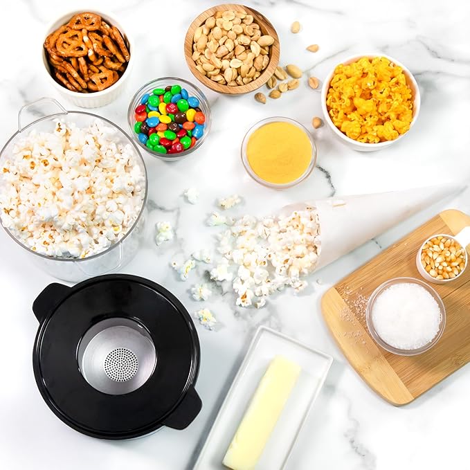 Nostalgia 8-Cup Hot Air Popcorn Maker & Bowl - 2-In-1 Bowl & Lid, 2 oz Measuring Cup - Oil-Free Pop Corn for Movie Night, Snacks, Birthday Parties, and More - Aqua