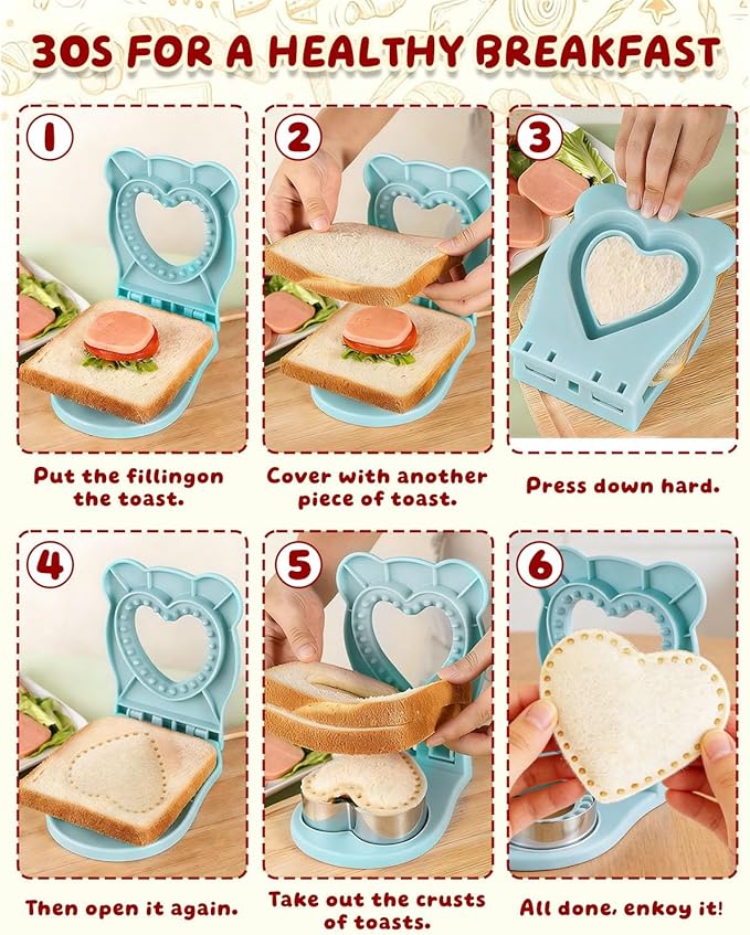 CHICHAUS Uncrustable Sandwich Maker,Sandwiches Pocket Circle Shape 3.7Inch Sandwich Cutter and Sealer,Sandwich Cutter for Kids Breakfast and lunchboxes (Heart Blue)