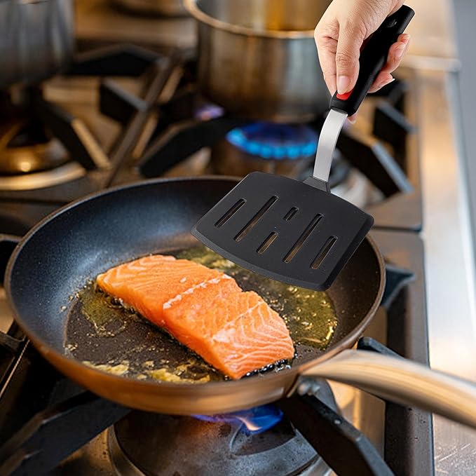 Silicone Wide Spatula, Slotted Turner for Cooking or Baking, Large Pancake Spatula for Egg, Fish, Steak, Flipping and Wok Use, Dishwasher Safe