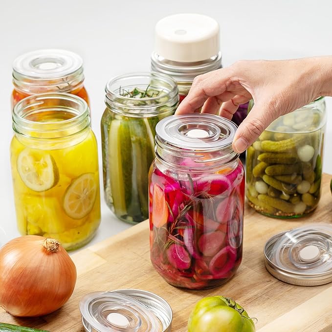 SealVax® MasonSeal Jar Set – Wide Mouth Mason Jars with Auto-Stop Vacuum Sealer + Reusable AS Plastic Airtight Lids Featuring Patented Valve, Designed in USA, Made in Taiwan(16oz x3 / 32oz x3)