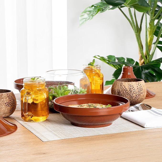 Restaurantware-Terra Tek 26 Ounce Terracotta Tagine Pot, 1 Microwavable Tagine Pot - Glazed Interior, Oven-Ready, Terracotta Serving Dish, Dishwashable, For Cooking And Serving