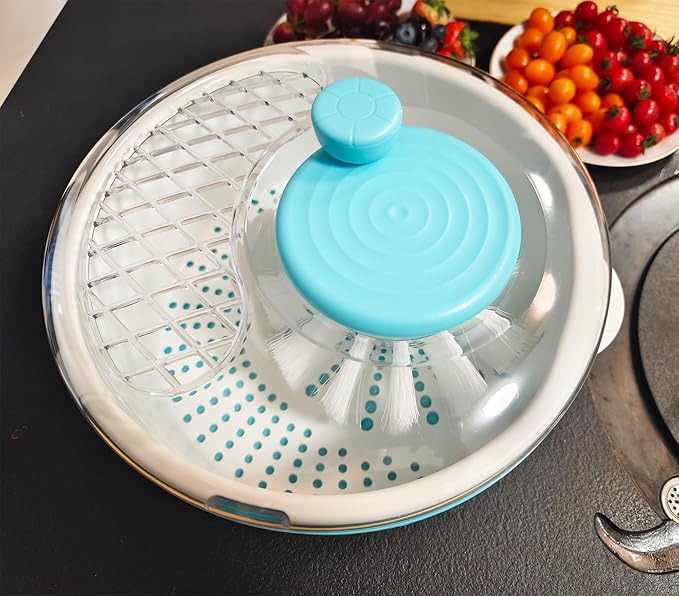 Manual Fruit and Vegetable Washer Cleaner 5L Capacity,with Spinner Brush, 30CM Fruit Washing Bowl with Strainer for Delicate Produce Strawberries, Berry, Grapes,Veggies,Potatoes,Ginger,Mushroom,Etc