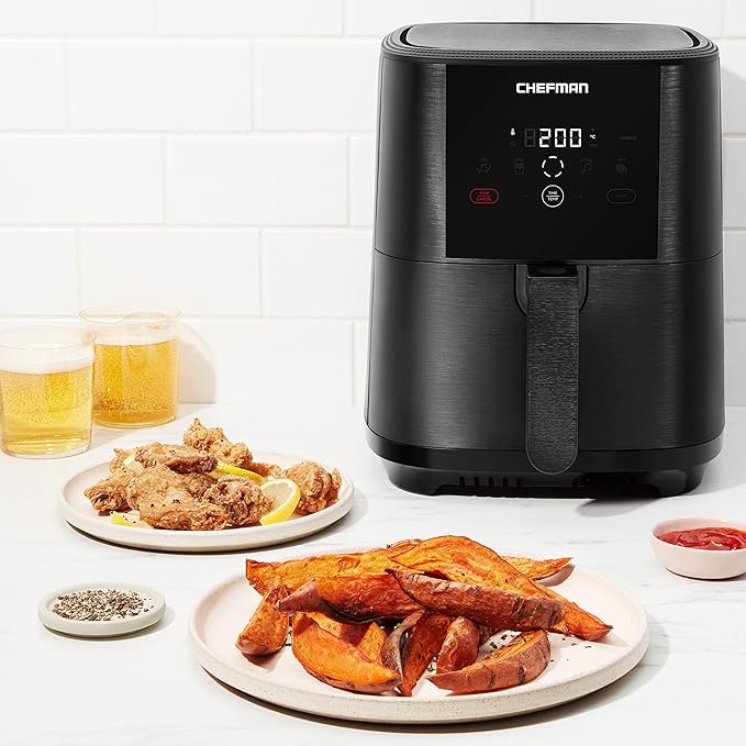 Chefman TurboFry Touch Air Fryer, The Most Compact And Healthy Way To Cook Oil-Free, One-Touch Digital Controls And Shake Reminder For The Perfect Crispy And Low-Calorie Finish, 5 Quart