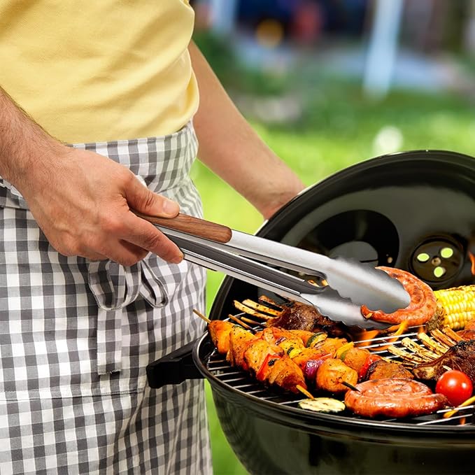 ENLOY Heavy-Duty Barbecue Grilling Tools Set, Outdoor Grill Accessories with Spatula, Fork & Tongs, Extended Rosewood Handle & Food-Grade Stainless Steel for Barbecue & Grill, 3Pcs BBQ Tools for Men