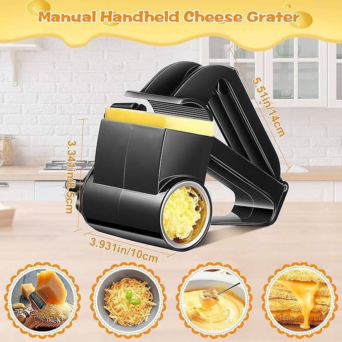 Boao Rotary Cheese Grater Manual Handheld Cheese Grater with Stainless Steel Drum for Grating Hard Chocolate Nuts Kitchen Tool(Black,1 Piece)