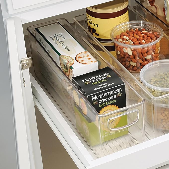 InterDesign iDesign Plastic Stackable Pantry Bin - Storage Bin with Handles for Cabinets or Fridge - Set of 2 - Clear