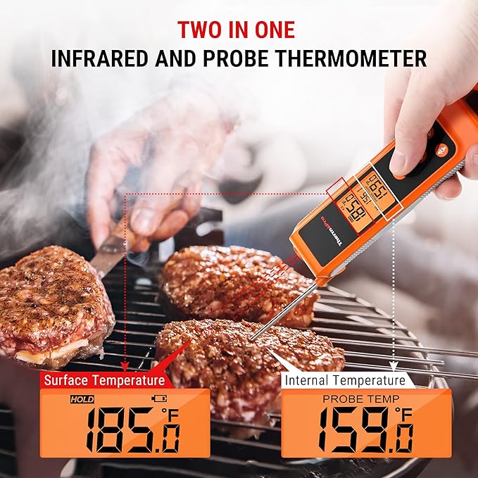 ThermoPro TP420 2-in-1 Instant Read Thermometer for Cooking, Infrared Thermometer Cooking Thermometer with Meat Probe, Non-Contact Laser Meat Thermometer for Griddle Grill Pizza Oven HVAC Pool
