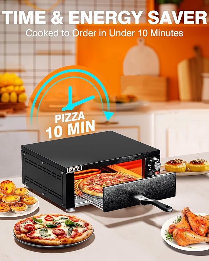 PYY Electric Pizza Oven - Indoor Countertop Pizza Oven 1100W, Commercial Pizza Maker Machine for Home with Timer Stainless Steel Pizza Cooker