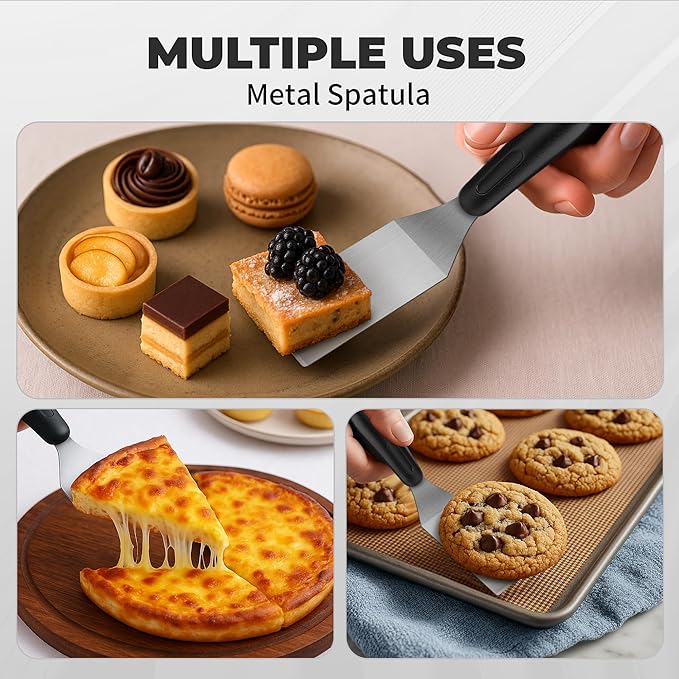 Small Spatula,Stainless Steel Spatula,Metal Spatula for Cooking with Heat Resistant Handle,Metal Spatulas for kitchen use for Pancakes、Lasagna、Brownies、Cake and Cookie