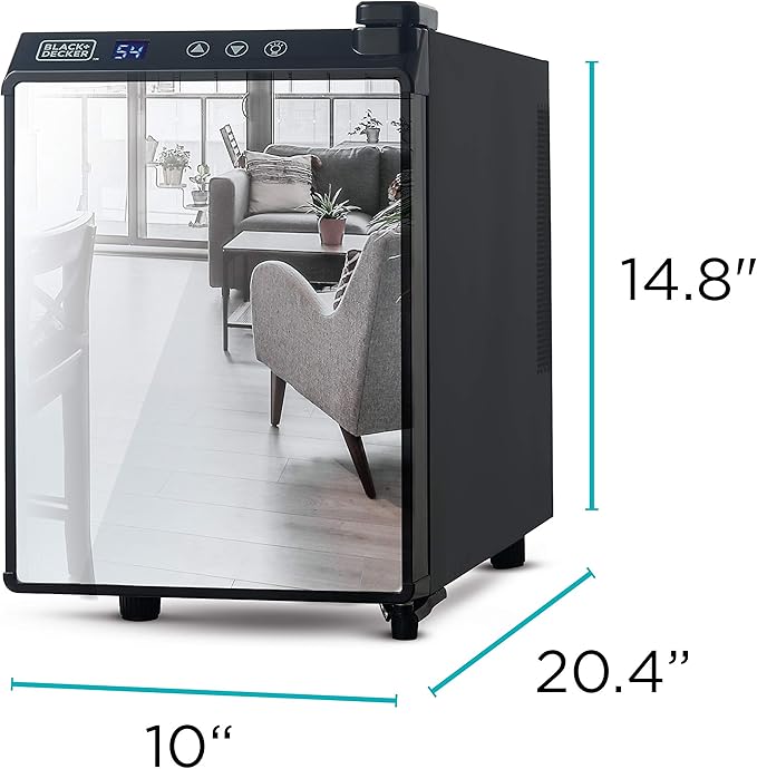 BLACK+DECKER 6 Bottle Wine Fridge, Wine Cooler with Mirrored Front, Mini Wine Fridge Thermoelectric, BD60316