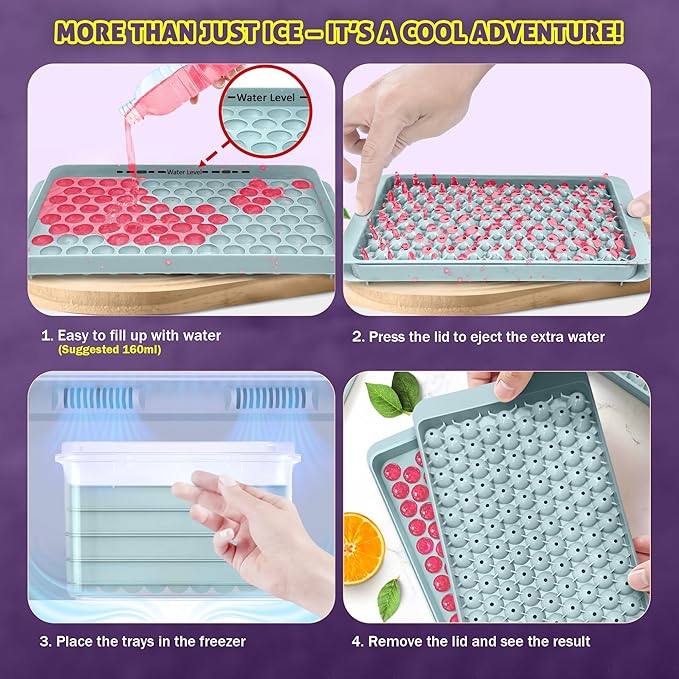 Mini Ice Cube Tray Set & 8 Cicles Ice Trays Set - 7 Trays, 2 Bins, 2 Scoops, 2 Tongs & 4 Straws