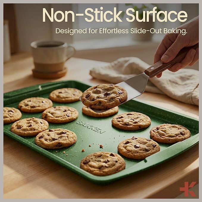 BAKKEN Kitchen Baking Pan Set - Nonstick Green Marble Coating, Commercial Grade Carbon Steel Bakeware Sets, Baking Kitchen Essentials, PFOA, PFOS, PTFE Free, Oven Safe Tray (Up To 450° F), Set of 6