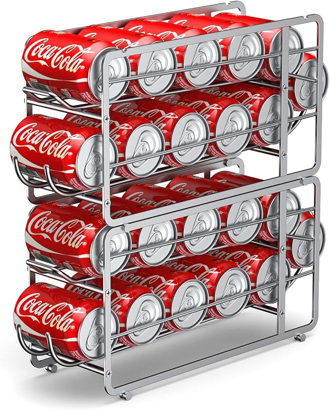 Canyave Soda Can Organizer Storage Rack, 2 Pack Stackable Beverage Soda Can Dispenser Organizer Holder for Refrigerator, Cabinet, Pantry (Silver)