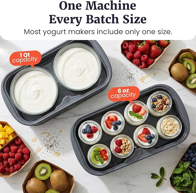 Elite Gourmet ProBioticPRO™ Digital Yogurt Maker, Programmable Temp & Time Control (68–127°F), Includes 8 Glass Jars (6 oz) + 2 Large 1-Qt Bowls, Stainless Steel, Auto Shut-Off