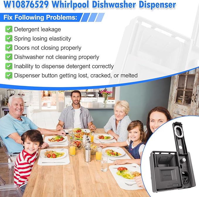 Upgraded W10876529 Dishwasher Detergent Dispenser Compatible with Whirlpool Kenmore Jenn-Air Dishwasher Soap Dispenser Replacement Parts W10620297 W10620299 AP6024305 PS11738149 Rinse Aid Dispenser