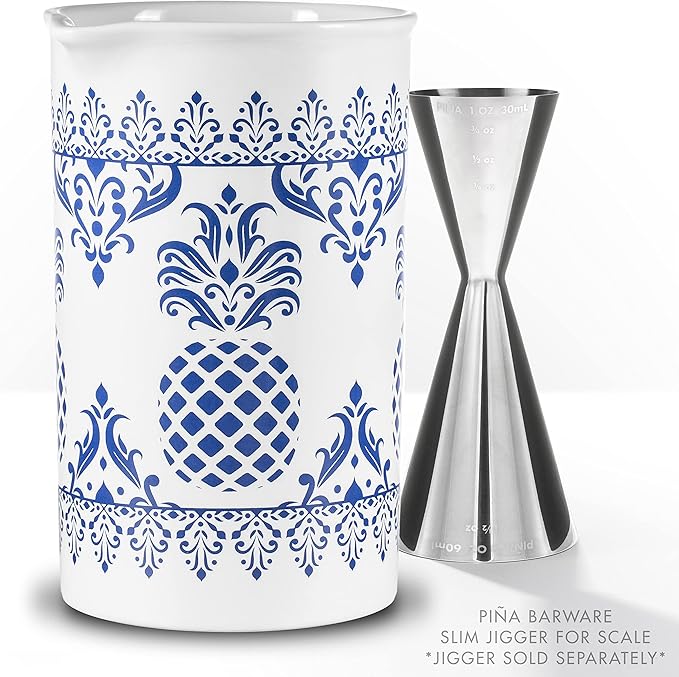 PIÑA BARWARE Seamless Professional Porcelain Mixing Glass – 600mL / 20oz (Pineapple Hospitality Pattern, 4-Pack Commercial Bar Pack)