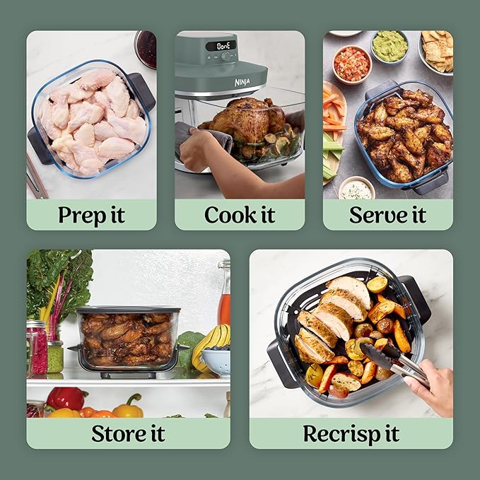 Ninja Crispi Pro 6-in-1 Glass Air Fryer | 450°F, Nontoxic, 6qt & 2.5qt Containers & Lids | Microwave, Freezer, Dishwasher Safe | Max Crisp, Air Fry, Bake, Roast, Recrisp, Dehydrate | Ash Grey, AS101DG