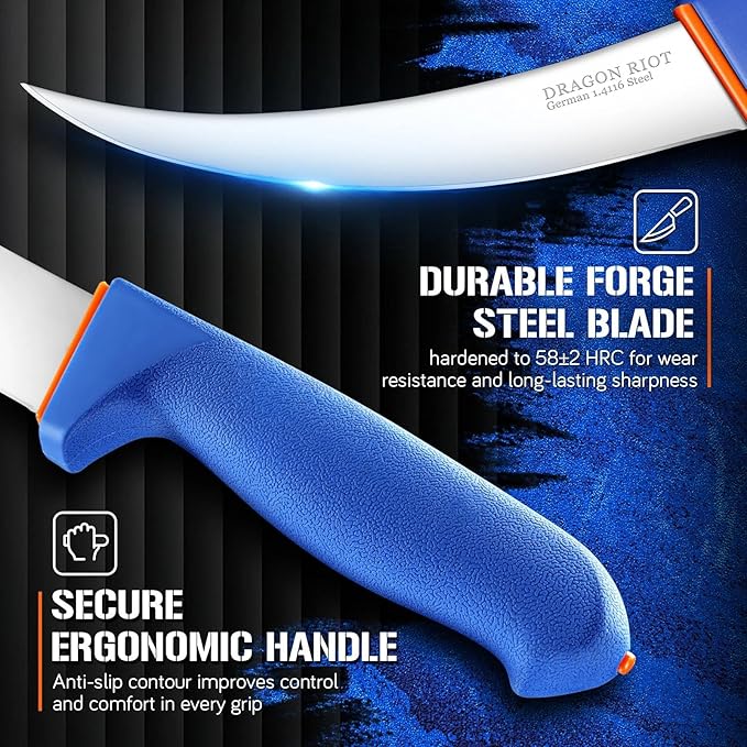 DRAGON RIOT Boning Knife 6 Inch,Ultra Sharp German Stainless Steel,Professional Meat Trimming Knife with Ergonomic Anti-Slip Handle,Ideal for Butchering, Trimming, Fish, Poultry