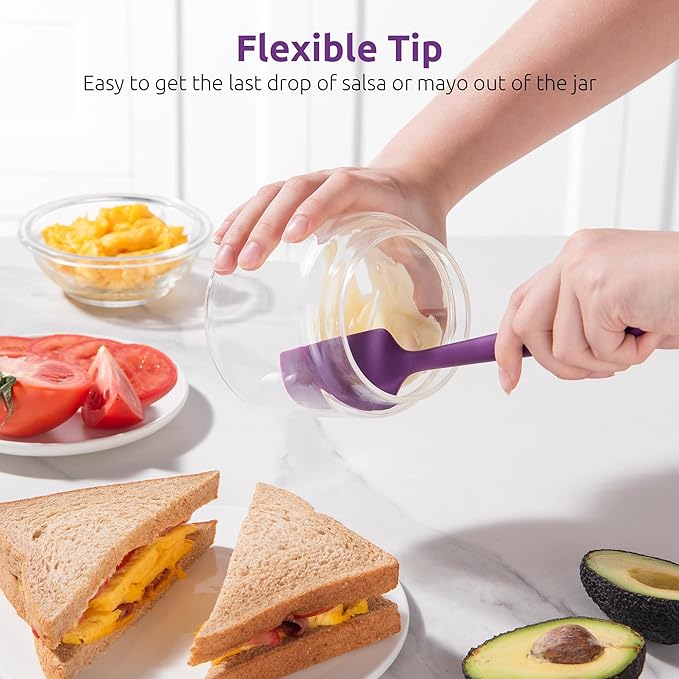 U-Taste Small Mini Silicone Spatula: 9×2inch 600ºF Heat-Resistant Food-Grade Jar Scraper for Kitchen Use, Non-Stick Seamless Flexible Baking Utensil for Mixing, Scraping Jam in Bowl or Cup (Purple)