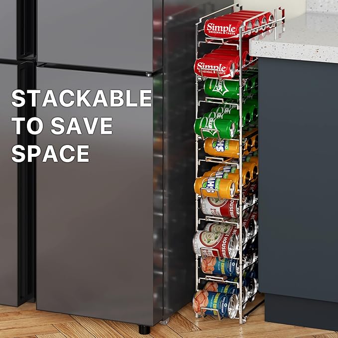 Simple Houseware Soda Can Organizer Stackable Rack Dispenser for Pantry/Refrigerator, Chrome, 4 Pack