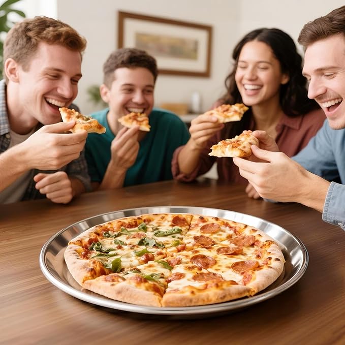 AWTBDP 13½ Inch Pizza Pan for Oven set of 2, Non-Stick Large Round Stainless Steel Pizza Pans plates, Durable Non-Toxic Pizza Steel Tray for Baking Cookie Pie Pizza Cake, Dishwasher Safe & Easy Clean