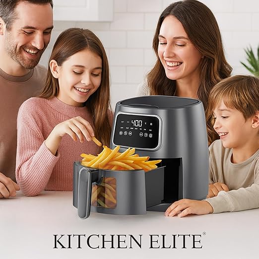 Kitchen Elite 5.5 Qt. Digital Air Fryer, Countertop Cooker with LED Screen, Presets for Air Fry, Roast, Dehydrate, Defrost and Reheat, Grey