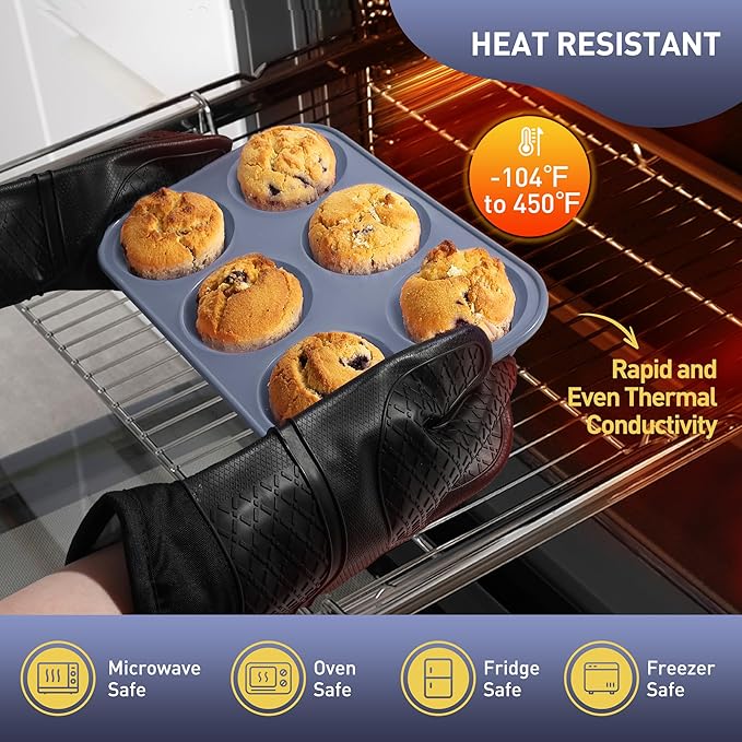Socisen 2 Pack 6 Cups Silicone Jumbo Muffin Pan with Metal Reinforced Frame Silicone Molds for Baking Cupcake Cake Baking Pans Muffin Tin Tart Pans Baking Set for Easter Christmas holiday Cookie Tin