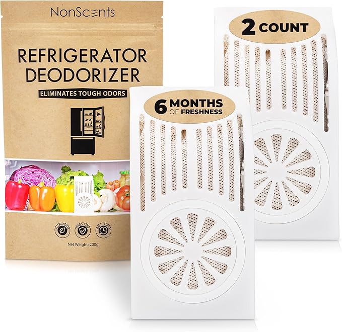 NonScents Refrigerator Deodorizer – Odor Eliminator for Fridge & Freezer – Outshines Baking Soda & Deodorizer with Activated Charcoal – Unscented & Long-Lasting, Freshen Refrigerator (2-Count)