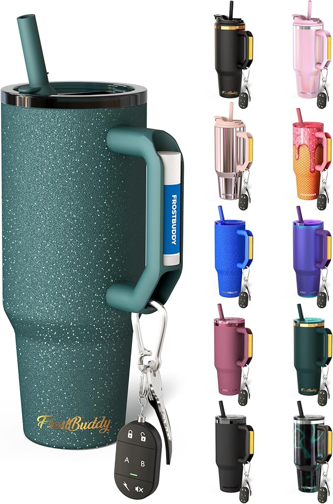 Thicc Buddy - 40 oz Stainless Steel Vacuum Insulated Tumbler with Lid and Straw for Water - Travel Mug Cupholder Friendly - Gifts for Women Men Him Her (Emerald Glitz)