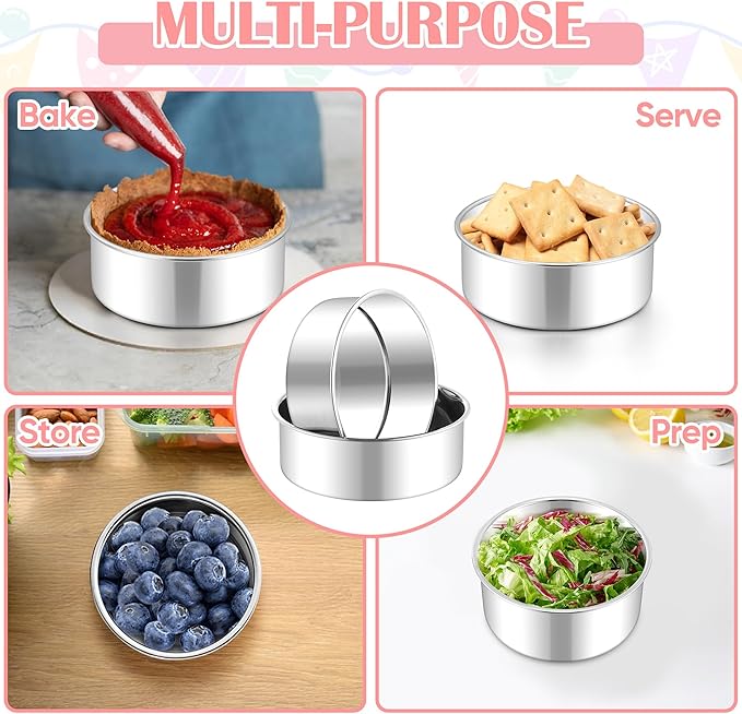 E-far Small Cake Pans Set of 2, 5 Inch Stainless Steel Mini Round Baking Pan Tins - Non-Toxic & Leak-Proof Cake Mold for Smash Birthday Layer Tiered Cheesecake, Easy Clean & Dishwasher Safe