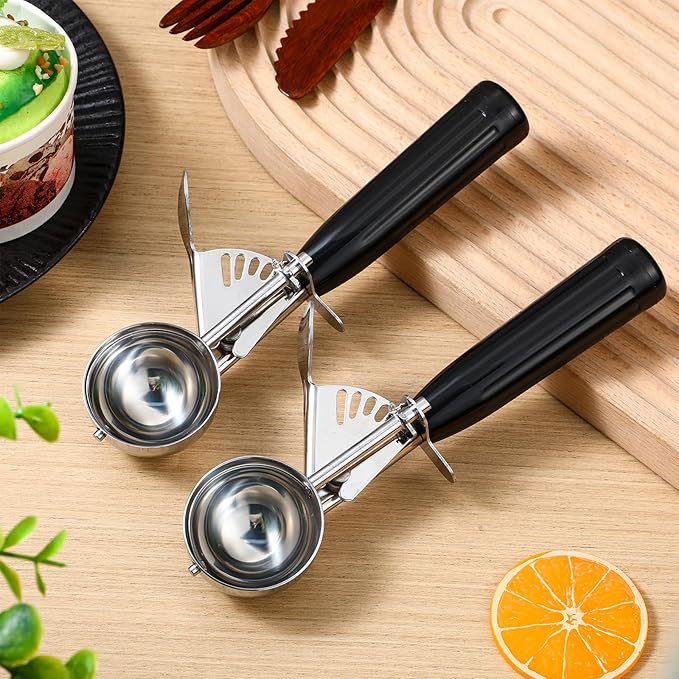 Reallnaive 4 Pcs Release Cookie Scoops Ice Cream Scooper with Trigger Release Portion Scoop Stainless Steel for Portion Control, Baking Food, Cookie Dough (1 oz,Black)