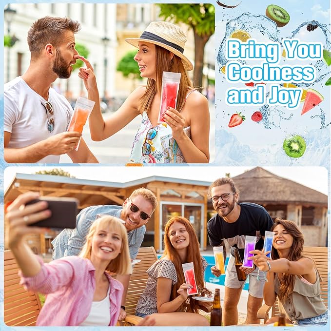 Hoolerry 600 Pcs Disposable Ice Mold Bags with 1 Silicone Funnel Freezer Tubes with Zip Seals Candy Ice Mold Yogurt Tubes Pouch for Snack Juice Fruit Smoothies Party Favor (2 x 5.1 Inch)