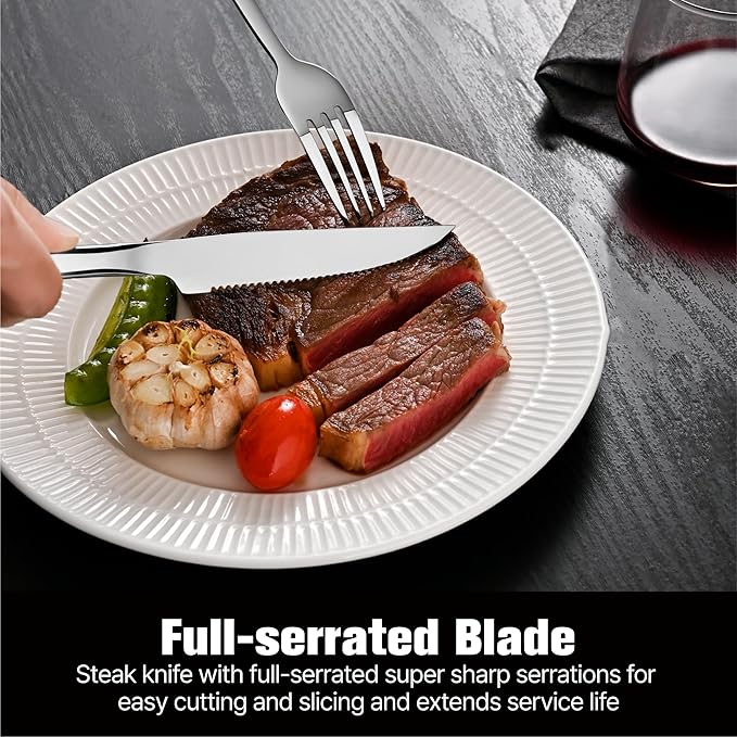 KINGSTONE 36-Piece Silverware Set with Steak Knives, Flatware Set for 6, Stainless Steel Tableware Cutlery Set for Home Restaurant, Mirror Finish,Modern Design