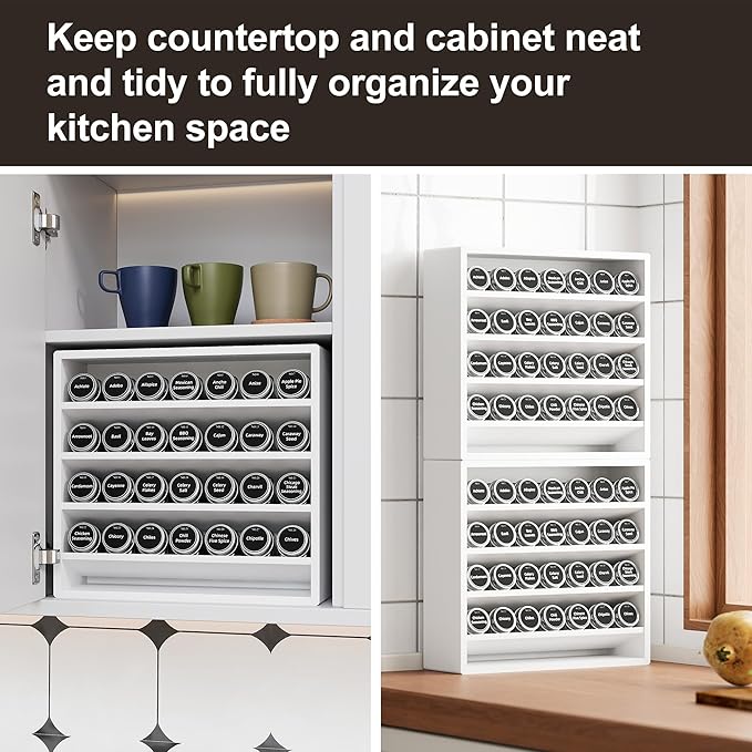 Orimade 4 Tier Spice Rack Organizer for Cabinet, Freestanding Bamboo Seasoning Rack for Countertop, Cupboard, Pantry, Kitchen, 13.18 x 4.13 x 12.2 inches(Spice Jars Not Included), Walnut Stain