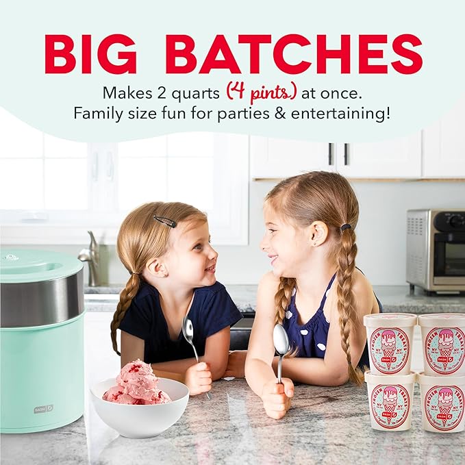 Dash Deluxe Gelato & Ice Cream Maker - HomeMade Dessert Maker with One-Touch Churning - Space-Saving Design & Easy to Clean - 2 Quarts, Aqua