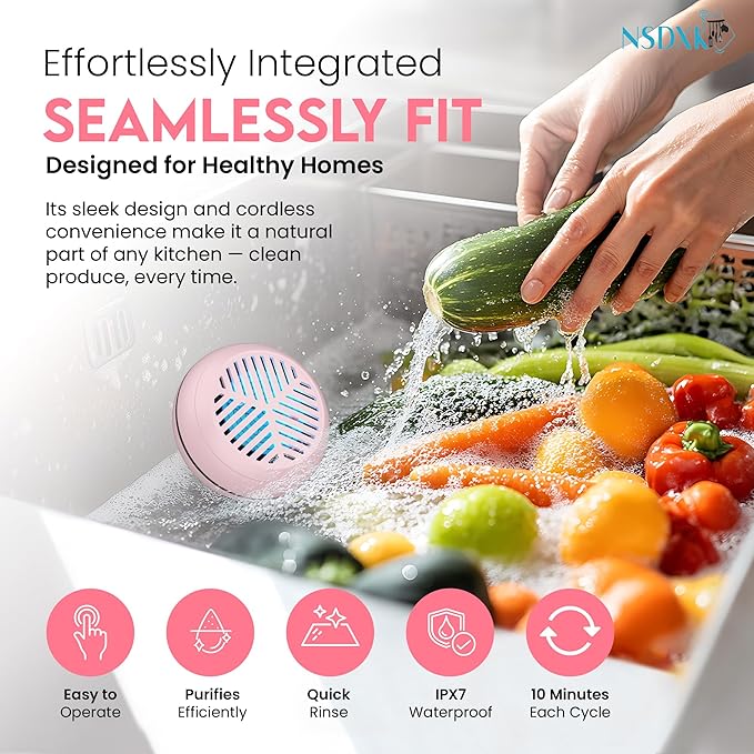 Fruit and Vegetable Washing Machine, Fruit Vegetable Cleaner Device, Portable USB Wireless Veggie Wash with Purification Technology, for Washing Fruits, Vegetables, Rice, Meat, Pink