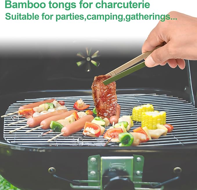 200 Pcs Mini Bamboo Tongs, 4 Inch Wooden Disposable Cooking Utensils, Charcuterie Boards Accessories, Natural Toast Tongs for Cooking and Serving Food