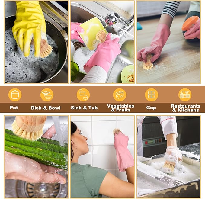 Nuenen 40 Packs Bamboo Dish Scrub Brushes Wooden Scrubbers Set Kitchen Dishwashing Scrubber with Natural Sisal Bristles for Iron Pot Pan Sink(Sisal)