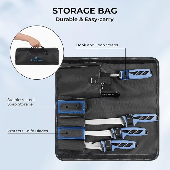 Calamus SwiftGlide Fillet Knife Kit Combo, Fishing Bait Knife and Filet Knives, G4116 German Stainless-steel Blades, Non-slip Handle, Fish Scaler, Non-slip Grip Gloves, Sharpening Rod, Storage Bag